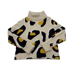 Women’s Moth Leopard Print Turtleneck Sweater Tan Black 2010s